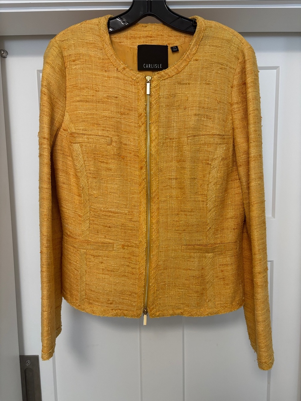 Carlisle Mustard Yellow Tweed Zip-Front Blazer 100% Silk
